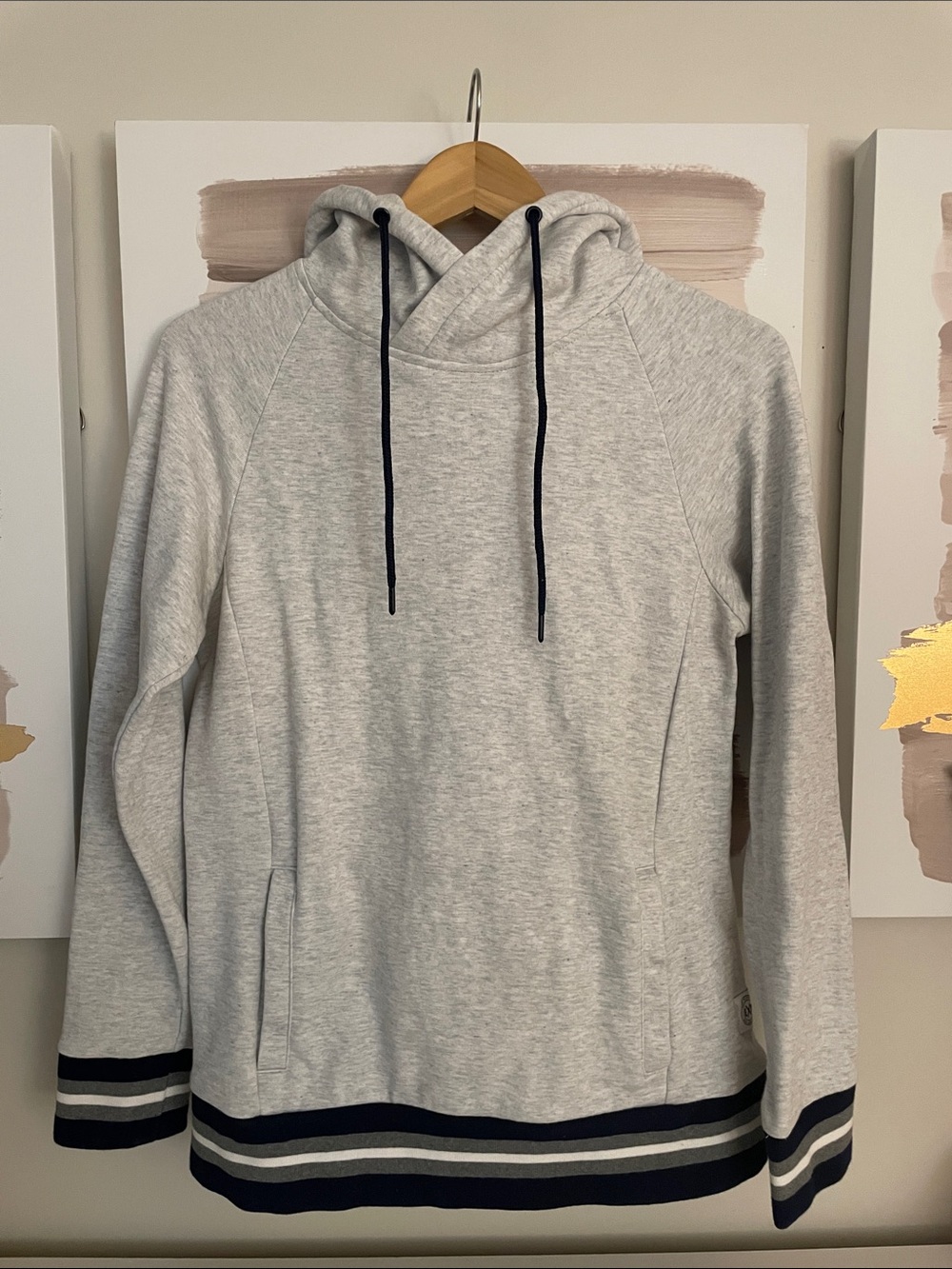 Express Men's Light Gray Hoodie with Navy Trim